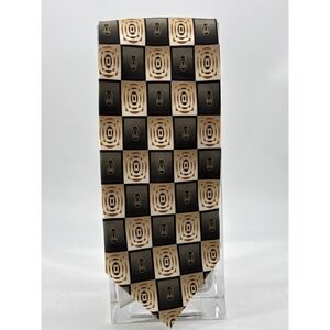 Mosaic Mens Silk Tie Grey Black Gold Geometric Checkerboard‎ Hand Made 58x4 Wide